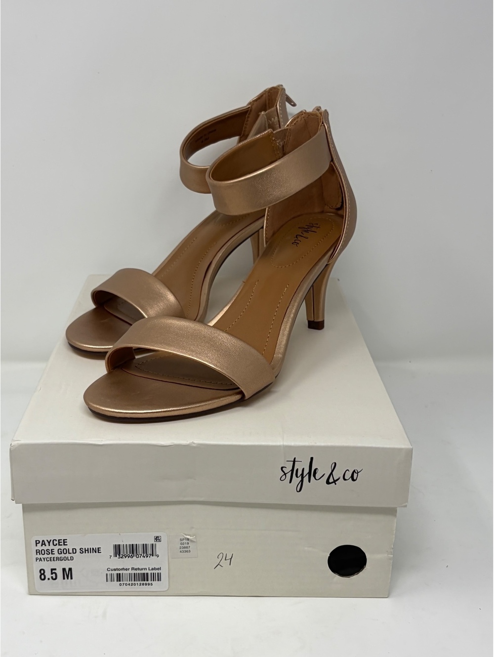 Style & Co Paycee Rose Gold Shine Heeled Sandals Size 8.5 M